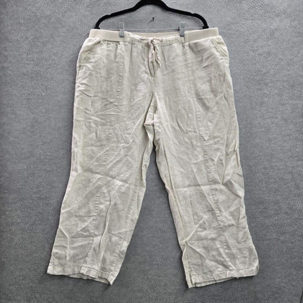 JM Collection Women Pants 16 Beige Cotton Linen Coastal Grandmother 26" Inseam